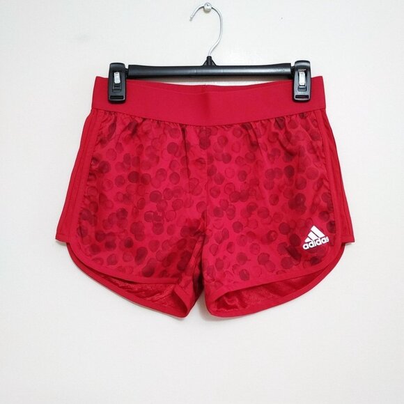Adidas Girls Athletic Shorts Size Large Red Patterned  Polyester Elastic Waist - Picture 1 of 3